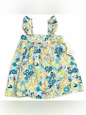 Lightweight Floral Sundress with Ruffled Straps - Yellow, Teal, Navy